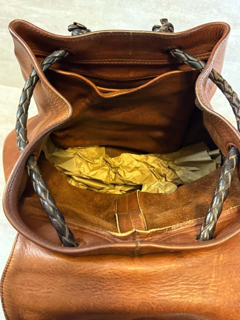 Vintage Handcrafted Fully Leather Backpack with Antler Button Clasp - Picture 12 of 14